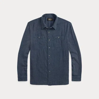 Double Rl Ralph Lauren Indigo Checked Double-faced Workshirt In Blue