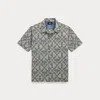 Double Rl Ralph Lauren Indigo Jacquard Denim Camp Shirt In Brown