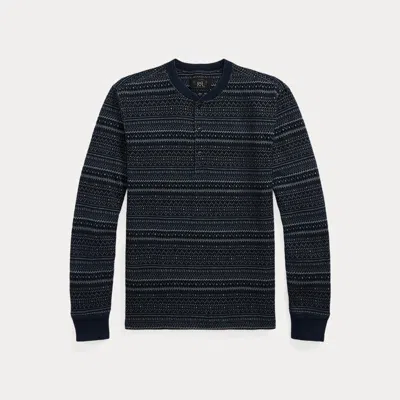 Double Rl Ralph Lauren Indigo Jacquard Henley Shirt In Gray