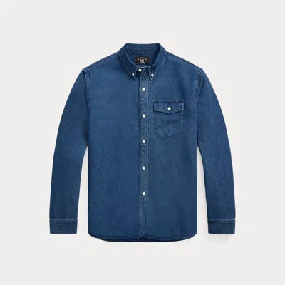 Double Rl Ralph Lauren Indigo Oxford Workshirt In Blue