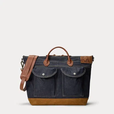 Double Rl Ralph Lauren Leather-trim Indigo Denim Tote