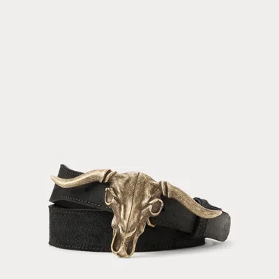 Double Rl Ralph Lauren Limited-edition Roughout Suede Belt In Black