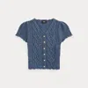 Double Rl Ralph Lauren Linen-blend Cable-knit Top In Blue