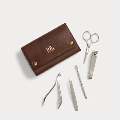 Double Rl Ralph Lauren Nail Grooming Kit & Leather Case In Brown