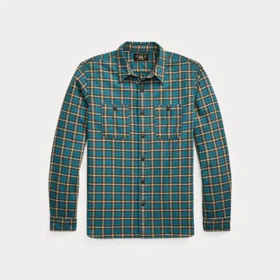 Double Rl Ralph Lauren Plaid Twill Workshirt In Green