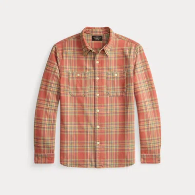 Double Rl Ralph Lauren Plaid Twill Workshirt In Brown