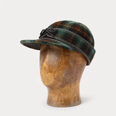 Double Rl Ralph Lauren Plaid Wool Cap In Green