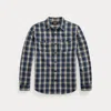 Double Rl Ralph Lauren Plaid Woven Workshirt In Blue