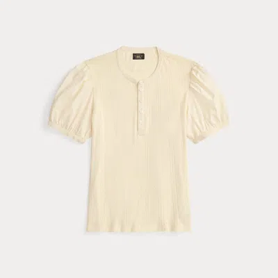 Double Rl Ralph Lauren Pointelle Poplin-sleeve Henley Top In Pink