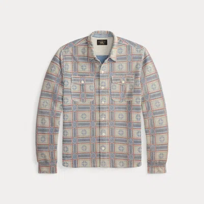 Double Rl Ralph Lauren Print Reverse-terry Workshirt In Gray