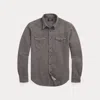 Double Rl Slim Fit Cotton Chamois Snap-up Western Shirt In Gray