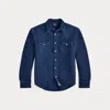 Double Rl Ralph Lauren Slim Fit Indigo Chamois Western Shirt In Blue