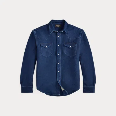 Double Rl Ralph Lauren Slim Fit Indigo Chamois Western Shirt In Blue