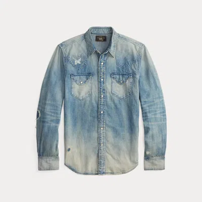 Double Rl Ralph Lauren Slim Fit Repaired Denim Western Shirt