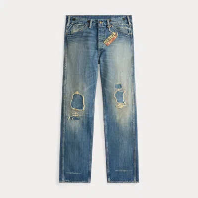 Double Rl Ralph Lauren Straight Fit Eastborough Distressed Jean In Blue