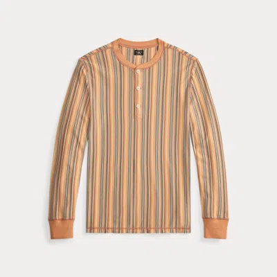 Double Rl Ralph Lauren Striped Jacquard Henley Shirt In Brown