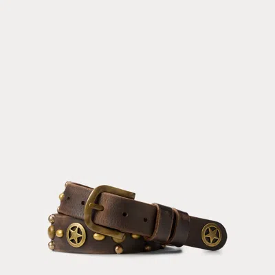Double Rl Ralph Lauren Studded Leather Belt In Brown