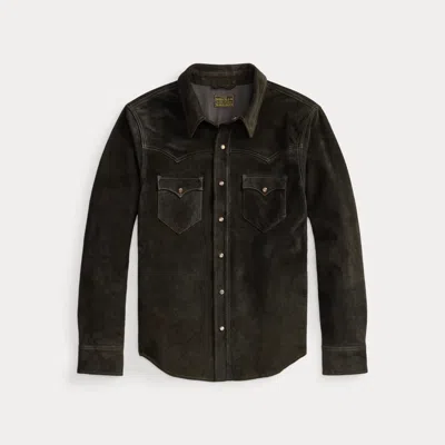 Double Rl Ralph Lauren Suede Western Shirt Jacket In Black