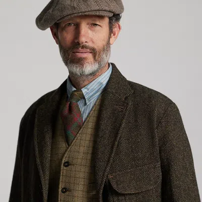 Double Rl Ralph Lauren Wool-cotton Herringbone Newsboy Cap In Multi