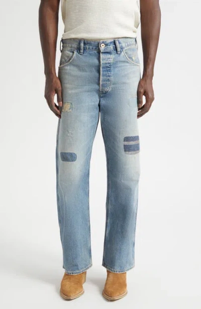 Double Rl Relaxed Fit Repaired Carpenter Jeans In Blue