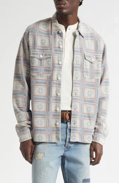 Double Rl Reverse Print Terry Cloth Button-up Work Shirt In Gray