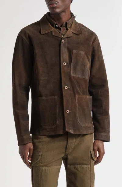 Double Rl Reverse Sateen Overshirt In Brown