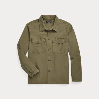 Double Rl Reverse-sateen Overshirt In Olive