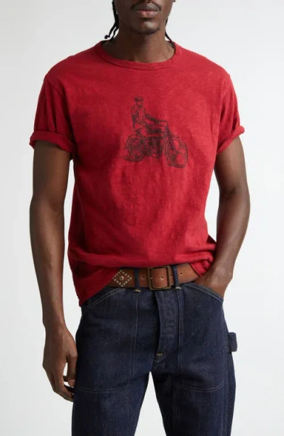 Double Rl Rider Graphic T-shirt In Burgundy