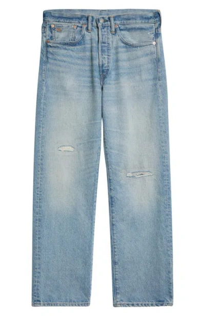 Double Rl Ripped Straight Leg Jeans In Blue