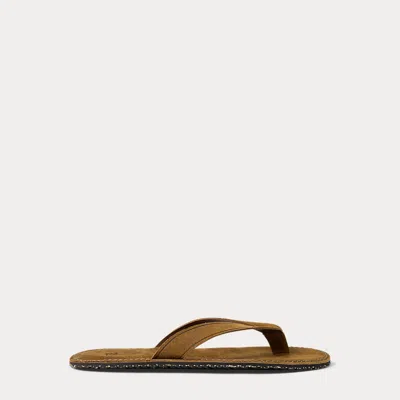 Double Rl Roughout Suede Flip-flop In Pale Russet