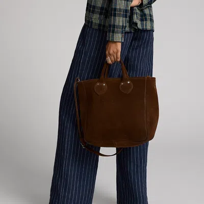 Double Rl Roughout Suede Tote In Brown