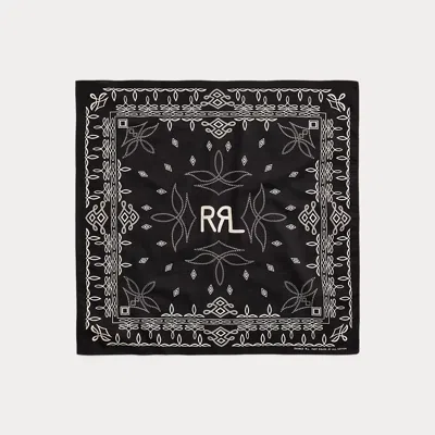 Double Rl Rrl Ranch Logo Bandanna In Black/cream | ModeSens