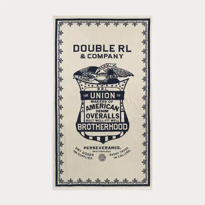 Double Rl Shield-graphic Beach Towel In Navy/white