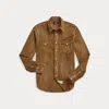 Double Rl Slim Fit Corduroy Western Shirt In Faded Tan
