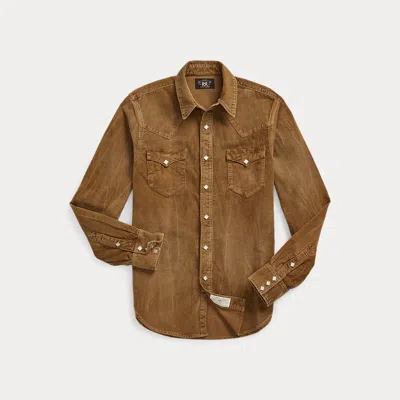 Double Rl Slim Fit Corduroy Western Shirt In Faded Tan