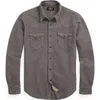 Double Rl Slim Fit Cotton Chamois Snap-up Western Shirt In Gray