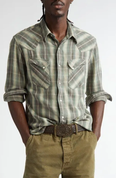 Double Rl Slim Fit Plaid Cotton Twill Western Shirt