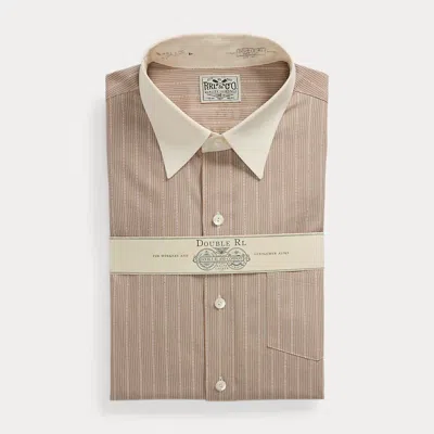 Double Rl Slim Fit Striped Dobby Shirt In Rust Multi