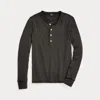 Double Rl Stretch Cotton Jacquard Waffle Henley In Faded Black