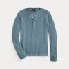Double Rl Stretch-cotton Waffle Henley In Medium Indigo