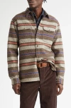 Double Rl Stripe Cotton Blend Button-up Shirt In Brown Multi