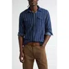 Double Rl Indigo Striped Double-faced Workshirt In Indigo Stripe/check