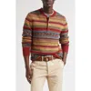 Double Rl Stripe Wool Blend Henley Sweater In Brown