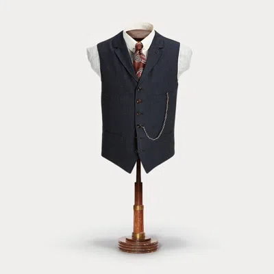 Double Rl Striped Herringbone Notch-lapel Vest In Navy/white