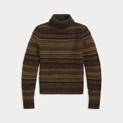Double Rl Striped Wool Turtleneck Sweater In Brown/multi