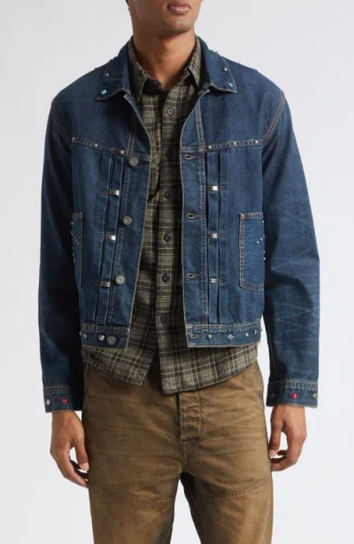 Double Rl Studded Denim Jacket In Blue