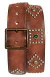 Double Rl Studded Roughout Leather Belt