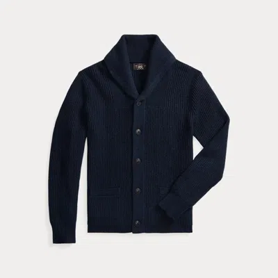 Double Rl Textured Cashmere Shawl-collar Cardigan In Navy Heather