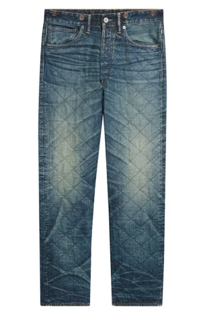 Double Rl Topstitched Slim Fit Jeans In Blue