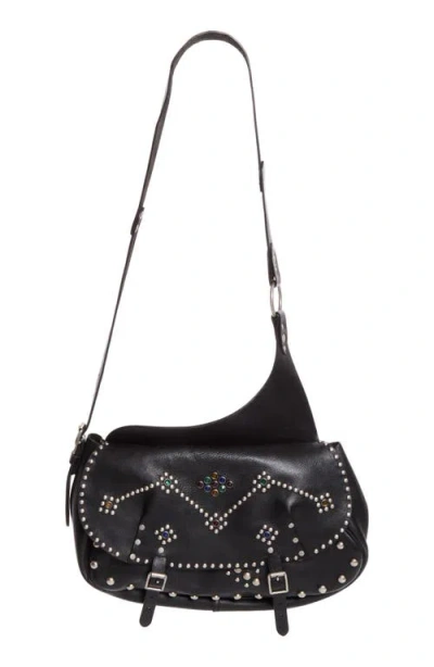 Double Rl Tucker Studded Leather Messenger Bag In Black/rrl Vintage Silver